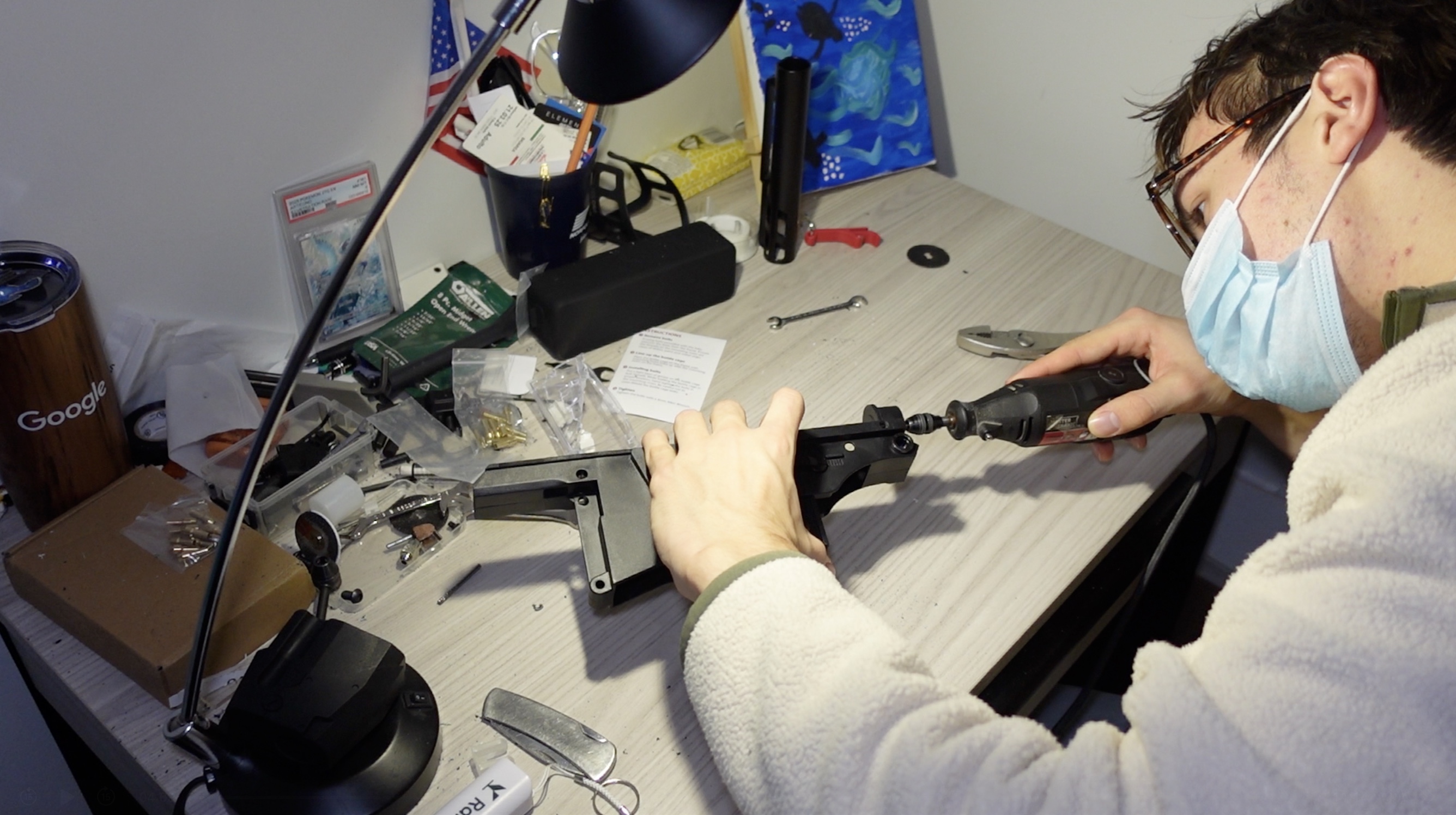 Drilling through metal connector pipe