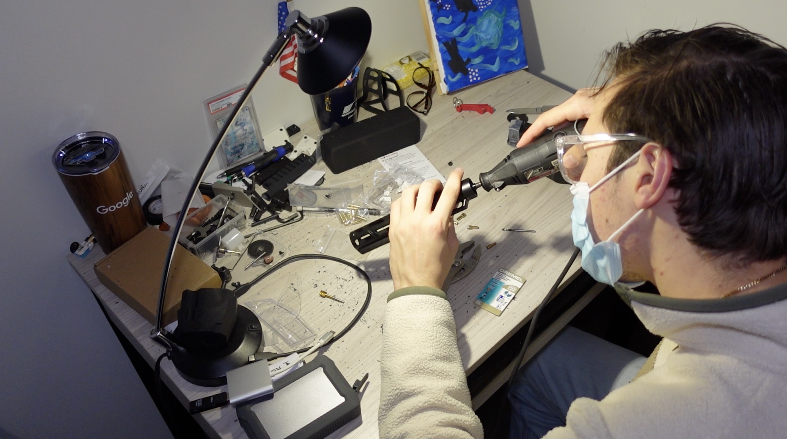 Drilling through metal connector pipe