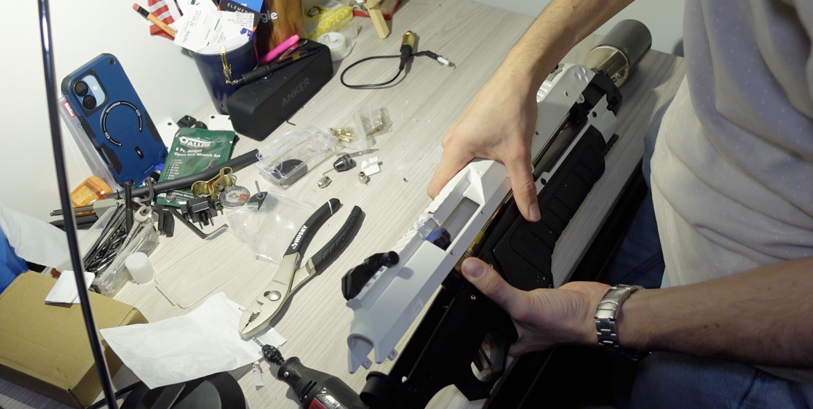 Line up the pieces and drill the hole for the gas valve